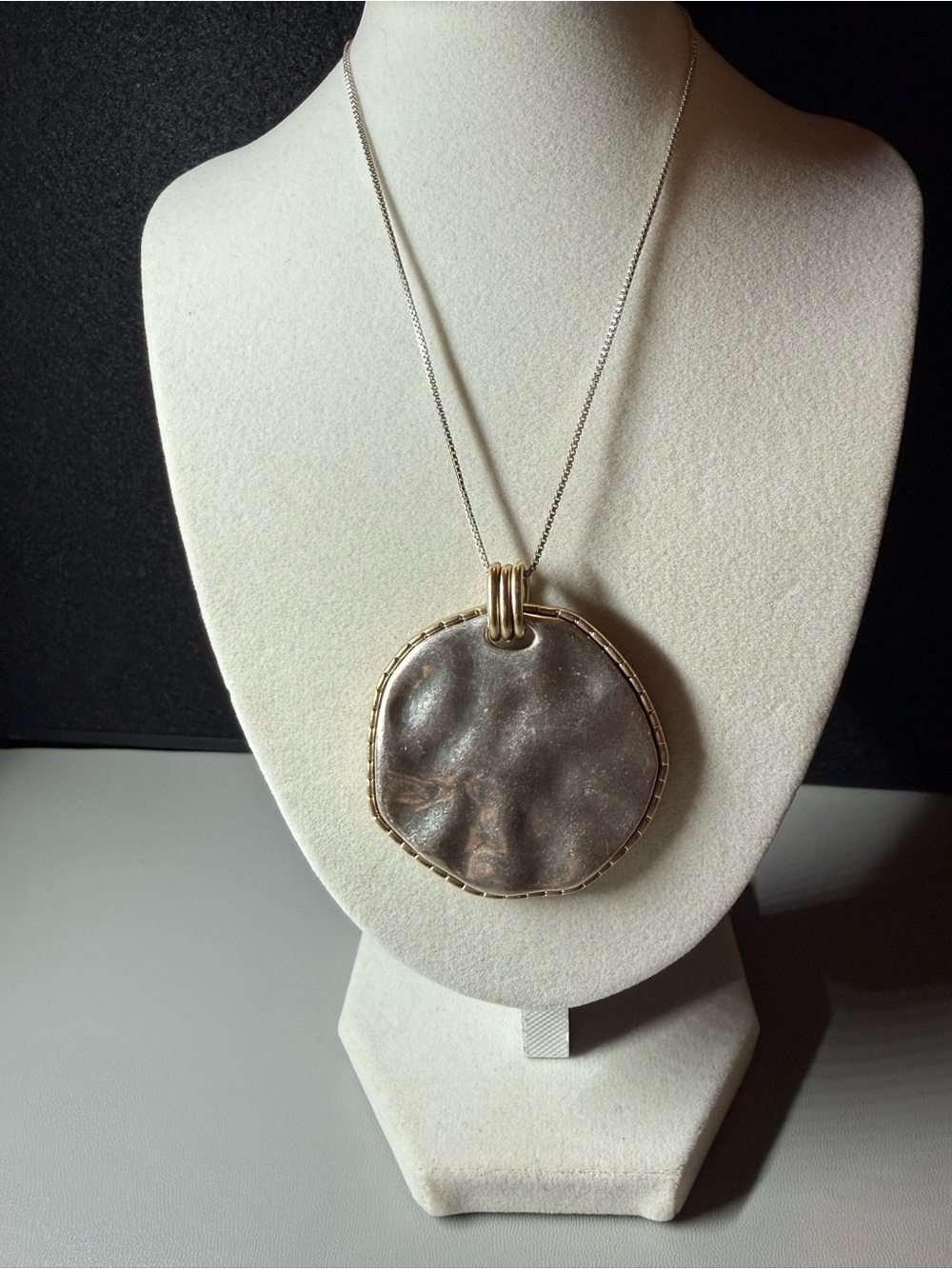 Oversized Silver Disc Pendant Long Statement Necklace 🗽